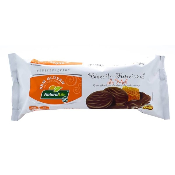 Biscoito Funcional s/ Gluten sabor Mel Coberto c/ Chocolate 140g - Natural Life