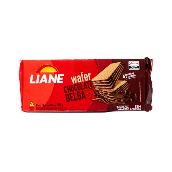 Biscoito Wafer Com Recheio Sabor Chocolate Belga 90g Liane