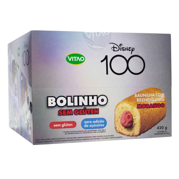 Bolinho De Baunilha C/ Cobertura Sabor Morango Disney S/ Glúten Display 12X35g Vitao