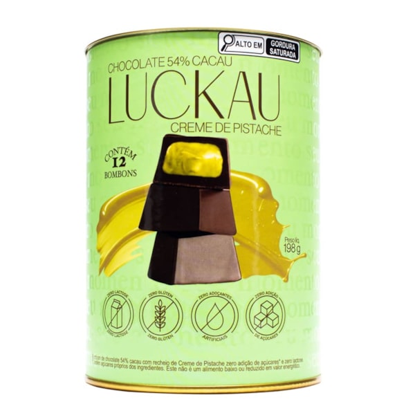 Bombom 54% Com Creme De Pistache Zero Açúcar S/ Glúten Lata Luckau