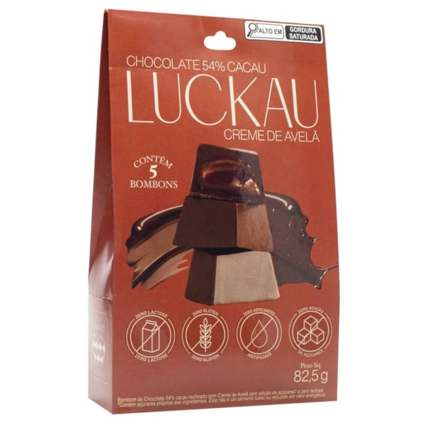 Bombom De Avelã 54% Zero Açúcar S/ Glúten Pouch 82,5g Luckau