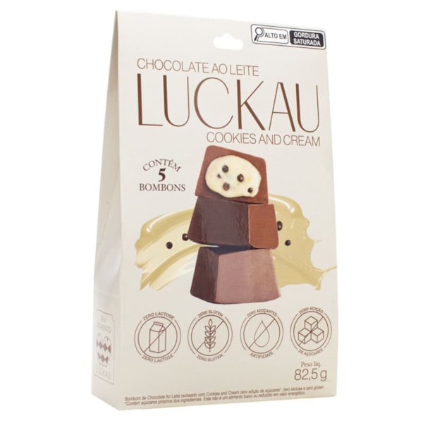 Bombom De Cookies Ao Leite Zero Açúcar S/ Glúten Pouch 82,5g Luckau