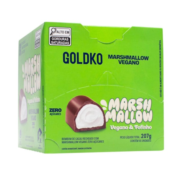 Bombom De Marshmallow Ao Leite Vegano Zero Açúcar Display 18X11,5g Goldko