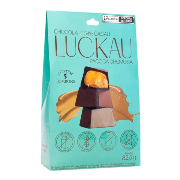 Bombom De Paçoca Cremosa 54% Zero Açúcar S/ Glúten Pouch 82,5g Luckau