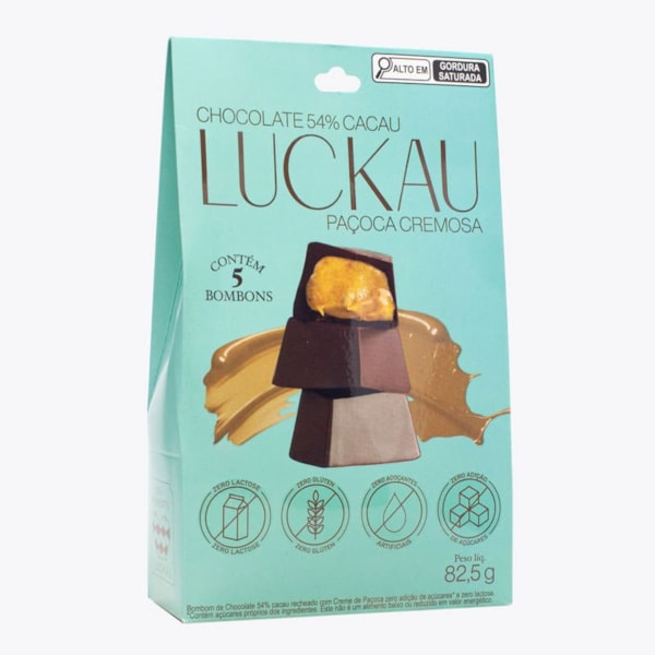 Bombom De Paçoca Cremosa 54% Zero Açúcar S/ Glúten Pouch 82,5g Luckau