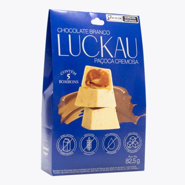 Bombom De Paçoca Cremosa Branco Zero Açúcar S/ Glúten Pouch 82,5g Luckau