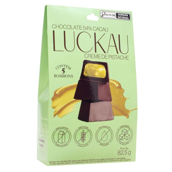 Bombom De Pistacchio 54% Zero Açúcar S/ Glúten Pouch 82,5g Luckau