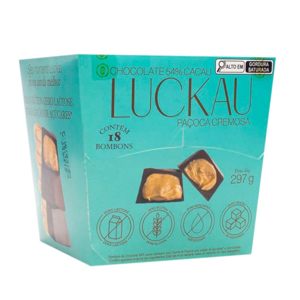 Bombom Paçoca Cremosa 54% Zero Açúcar S/ Glúten Display 18X16,5g Luckau