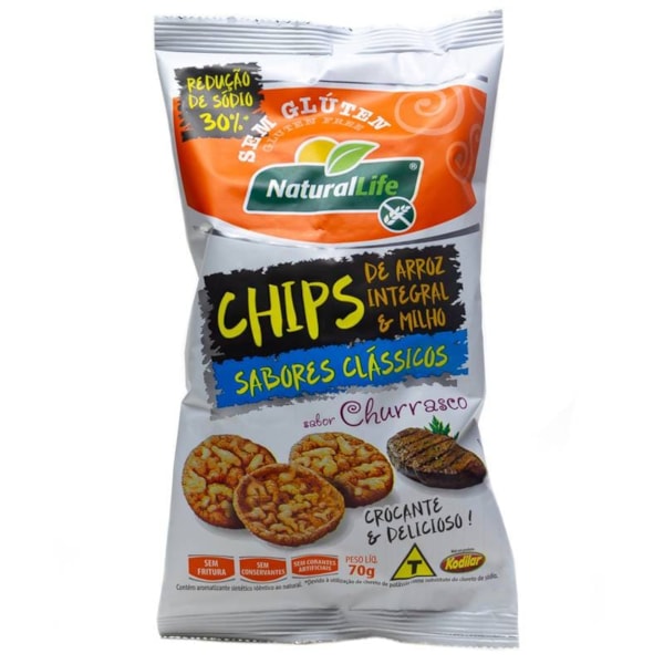 Chips Integral de Arroz e Milho sabor Churrasco 70g Natural Life