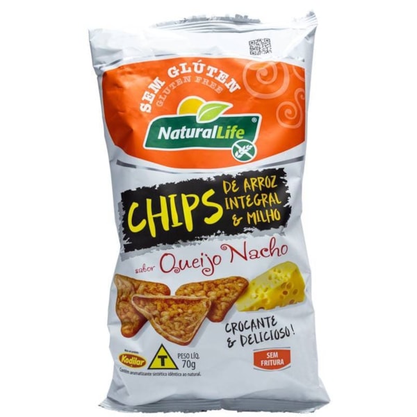 Chips Integral De Arroz E Milho Sabor Queijo Nacho 70g Natural Life