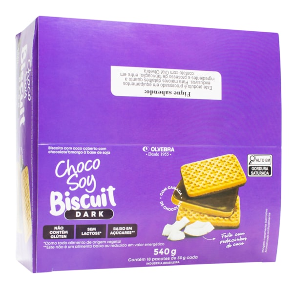 Choco Soy Biscuit Dark Display 18X30g Olvebra