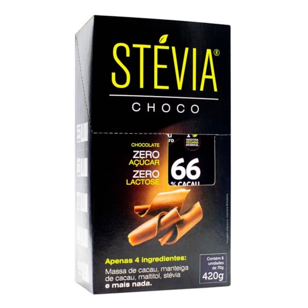 Chocolate 66% Cacau Display 6x70g Stévia Choco