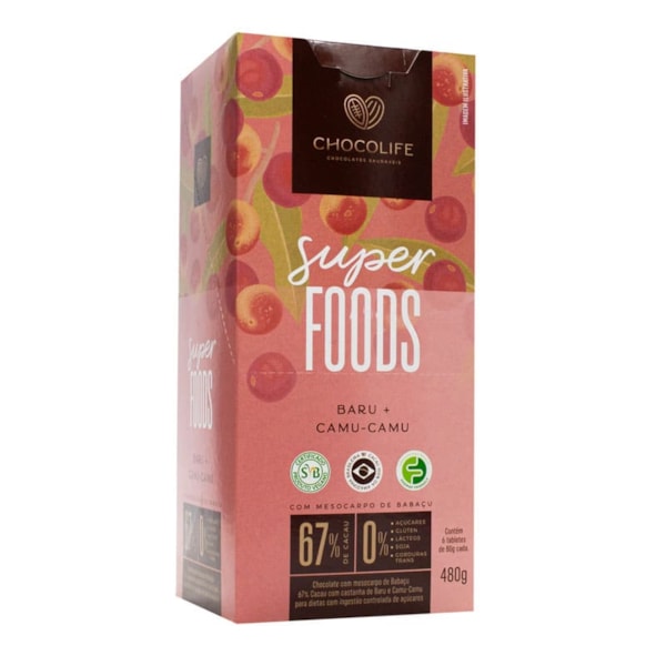 Chocolate 67% Cacau C/ Baru E Camu-Camu Super Foods Display 6X80g Chocolife