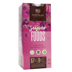 Chocolate 67% Cacau C/ Castanha Do Brasil E Açaí Super Foods Display 6X80g Chocolife