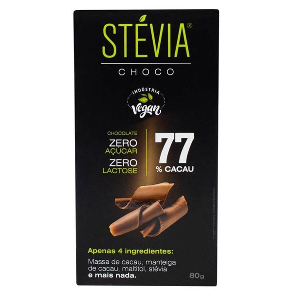 Chocolate 77% Cacau Display 6x80g Stévia Choco