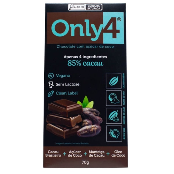 Chocolate 85% Cacau Sabor Puro 80g Only4