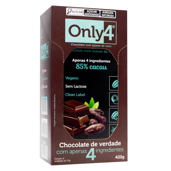 Chocolate 85% Cacau Sabor Puro Display 6X70g Only4