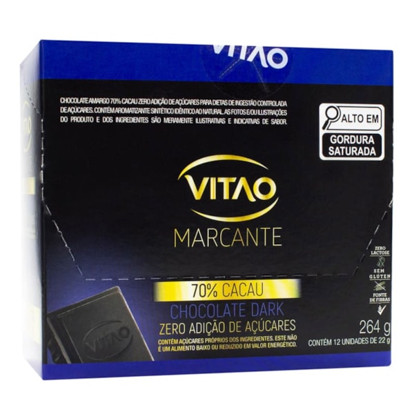 Chocolate Amargo 70% Cacau Zero Vegano 24X22g Vitao
