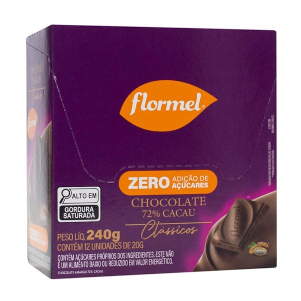 Chocolate Amargo 72% Zero Açúcar Display 12X20g Flormel