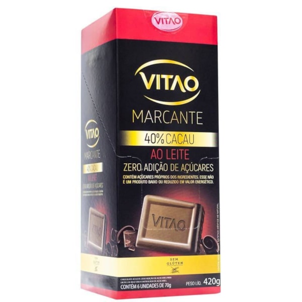 Chocolate Ao Leite 40% Zero Açúcar Display 6X70g Vitao