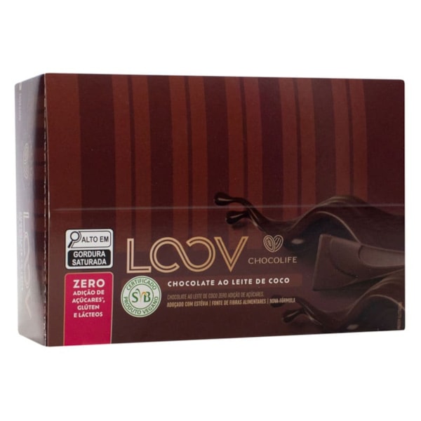 Chocolate Loov Preto ao Leite de Coco Display 12X25g Chocolife