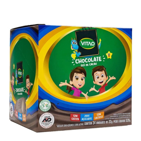 Chocolate Meio Amargo Sem Lactose Zero Açúcar Kids Display 24x22g Vitao