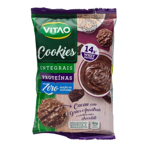 Cookies De Cacau Cobertos C/ Chocolate Proteico Integral Zero Açúcar 80g Vitao