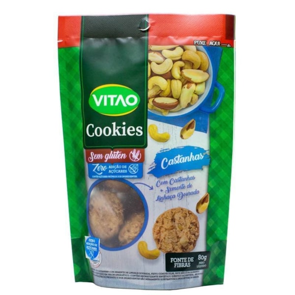 Cookies De Castanhas + Semente De Linhaça Dourada S/ Glúten Zero Açúcar 80g Vitao