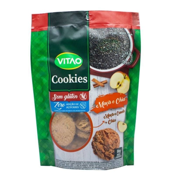 Cookies De Maçã C/ Canela E Grão Ancestral S/ Glúten Zero Açúcar 80g Vitao