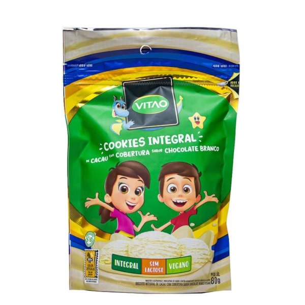 Cookies Integral De Cacau Com Cobertura De Chocolate Branco S/ Lactose Kids 80g Vitao