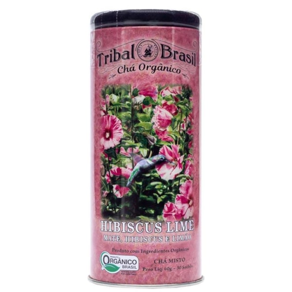 Erva Mate Hibiscus Lime Orgänica Lata C/ 30 Sachês De 2g Tribal Brasil