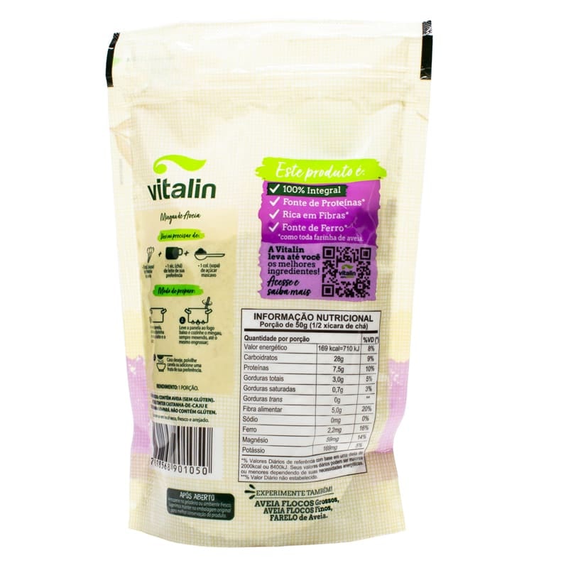 Farinha de Aveia Integral sem Glúten 200g - Vitalin