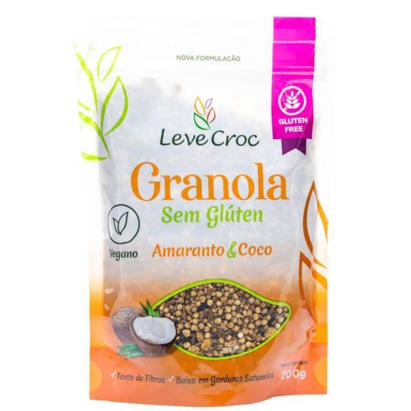 Granola sem Glúten com Amaranto e Coco 200g - Leve Crock