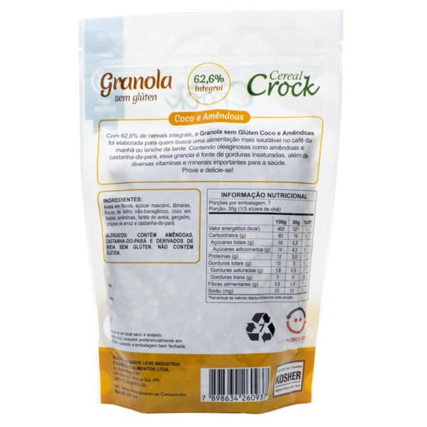 Granola sem Gluten sabor Coco e Amendoas 200g - Leve Croc