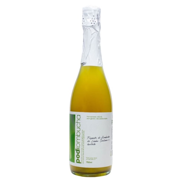 Kombucha Frisante Sabor Limão Siciliano e Hortelã Zero Açúcar 750ml Pod Kombucha