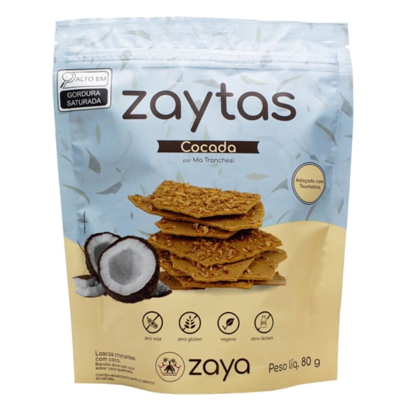 Lascas Crocantes Zaytas Sabor Cocada S/ Glúten Zero Açúcar 80g Zaya