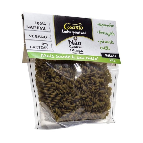 Massa Gourmet Fusilli c/ Espinafre, Berinjela e Pimenta 300g - Casarão s/ Glúten