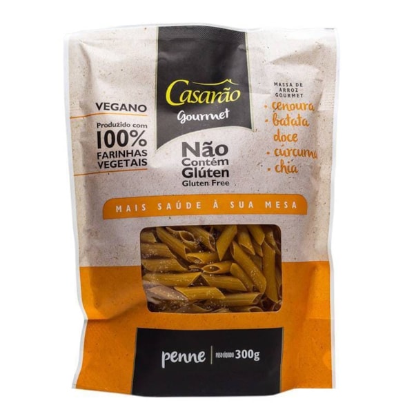 Massa Gourmet Penne c/ Cenoura, Batata doce, Cúrcuma e Chia 300g - Casarão s/ Glúten