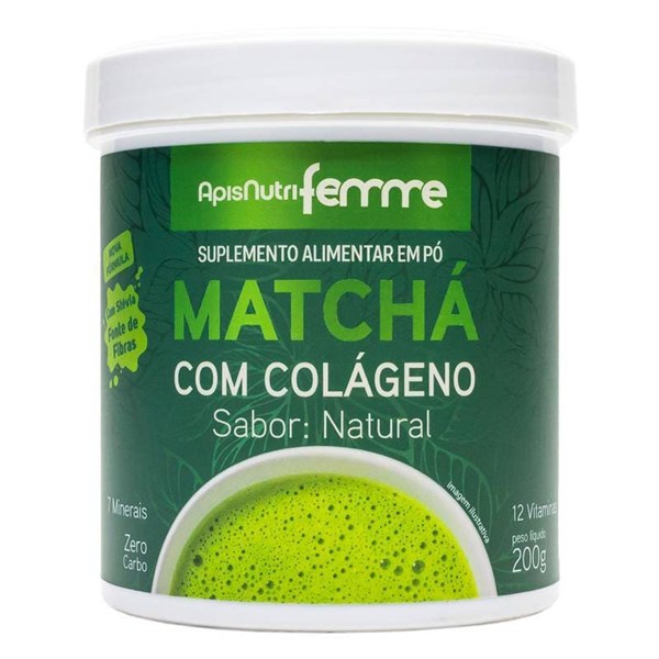 Matchá C/ Colágeno Sabor Natural 200g - Apisnutri Femme