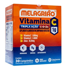Melagrião Vitamina C 1g Tripla Ação C+D+Zn 30 Comprimidos Catarinense Pharma