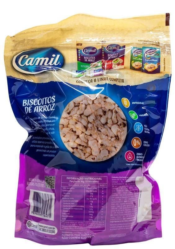 Mini Biscoito De Arroz Integral C/ Chia E LInhaça 150g - Camil