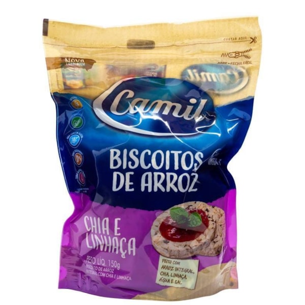 Mini biscoito de Arroz integral c/ Chia e LInhaça 150g - Camil