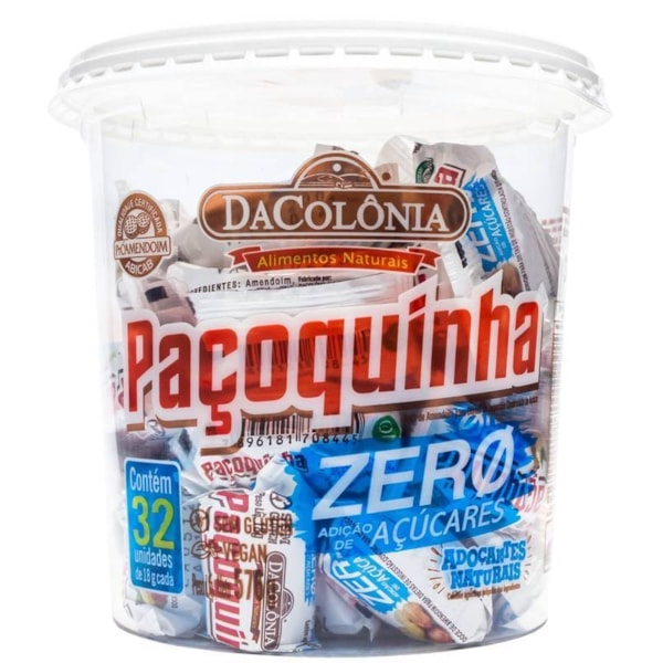 Paçoca Rolha Zero Açúcar Dacolonia Pote 32x18g