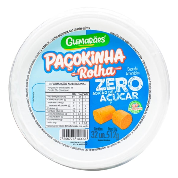 Paçoca Rolha Zero Pote C/ 32Un 512g Guimarães