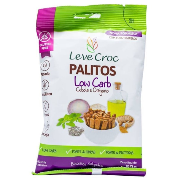 Palitos Low Carb sabor Cebola e Orégano 50g - Leve Croc