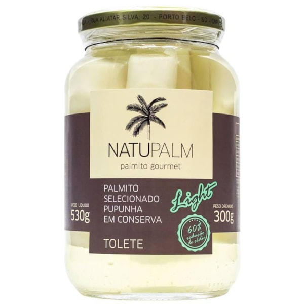 Palmito De Pupunha Em Conserva Tolete Light 300g Natupalm