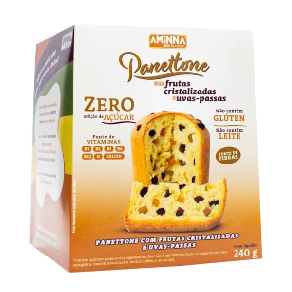 Panettone Com Frutas Cristalizadas E Uvas Passas S/ Glúten 240g Aminna