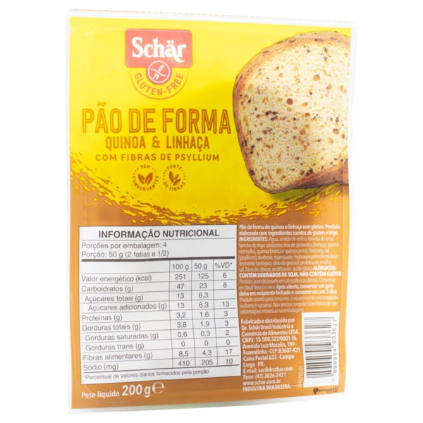 Pão de Forma Quinoa & Linhaça 200g Schar