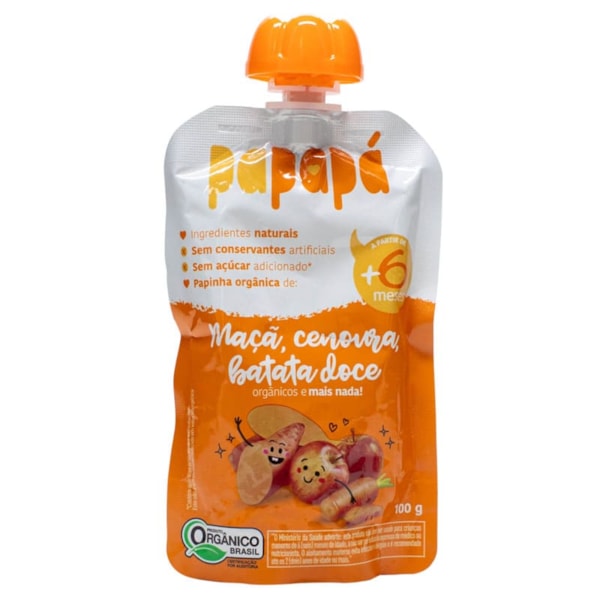 Papinha Orgânica De Maçã, Cenoura E Batata Doce Pouch 100g Papapá