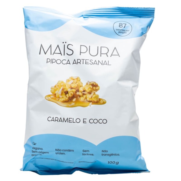 Pipoca Artesanal Sabor Caramelo & Coco 100g Mais Pura